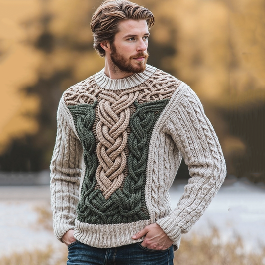 Men's Shamrock Celtic Jacquard Contrast Color Sweater elevenforest