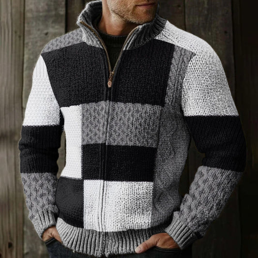 Men's Vintage Fairman Island Patchwork Pattern Zip Sweater artswardrobe