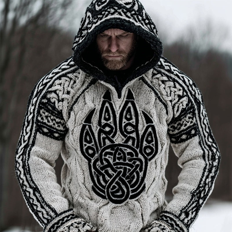 Men's Viking Bear Paw Inspired Chunky Hooded Sweater artswardrobe