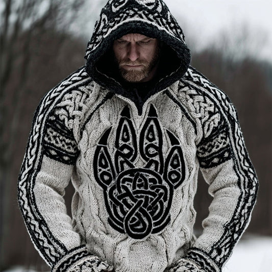 Men's Viking Bear Paw Inspired Chunky Hooded Sweater artswardrobe