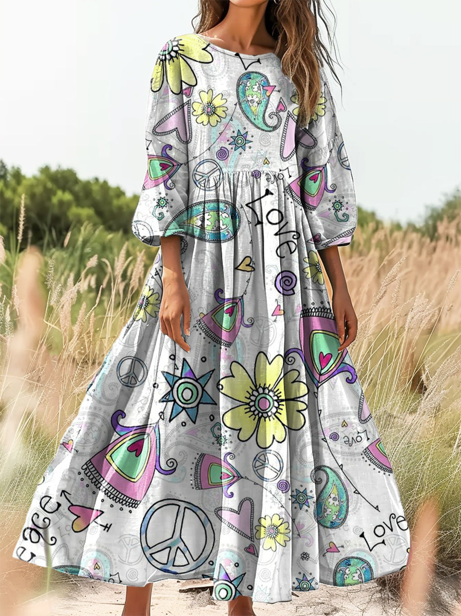 Women's Art Painting Hippie Print Round Neck Dress