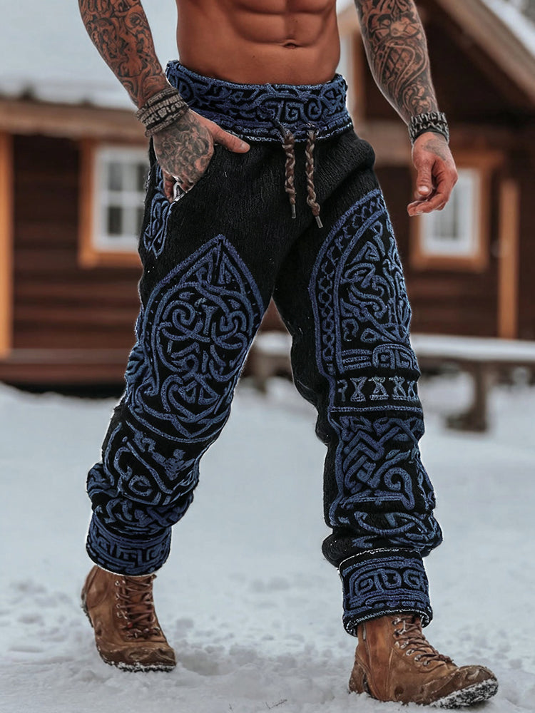 Men's Viking Tribal Celtic Geometry Pattern Art Cozy Knit Pants artswardrobe