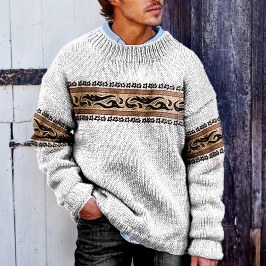 Retro Contrasting Colors Surf Jacquard Crew Neck Sweater elevenforest