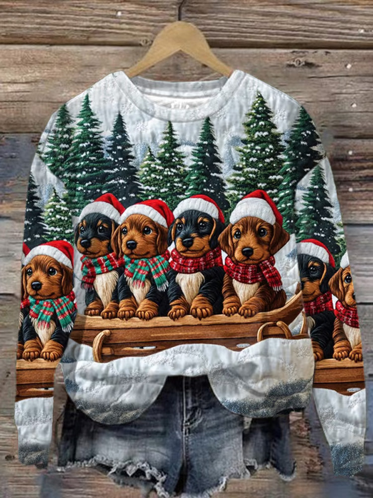 Comstylish Women's Retro Christmas Dachshund Print Sweatshirt