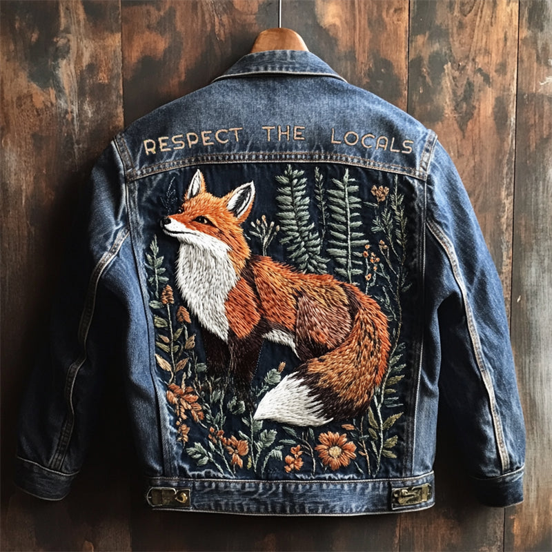 Respect The Locals Forest Fox Embroidered Denim Jacket artswardrobe