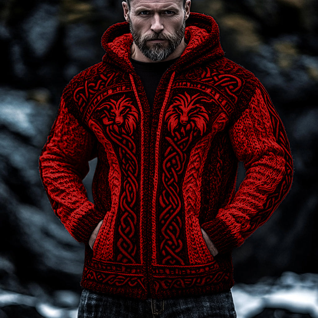 Men's Viking Wolf Style Celtic Thick Zip Hooded Sweater artswardrobe