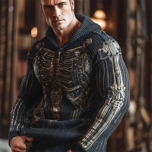 Halloween Metal Skeleton Men's Hooded Sweater artswardrobe
