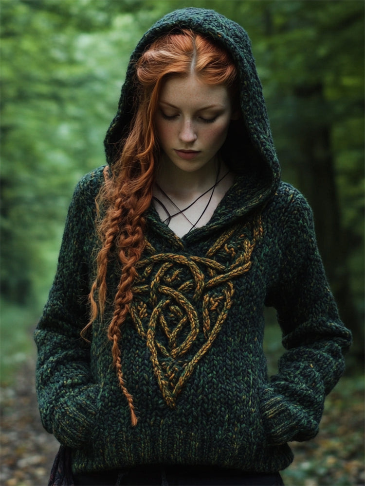 Vintage Forest Elf Celtic Chunky Hooded Sweater artswardrobe