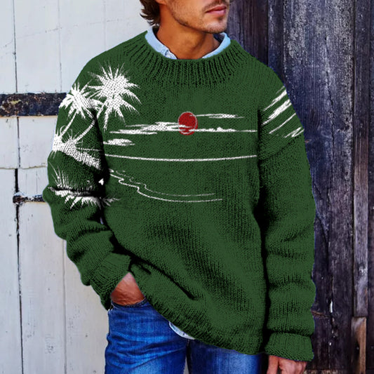 Sunset Jacquard Iceland Crew Neck Sweater elevenforest