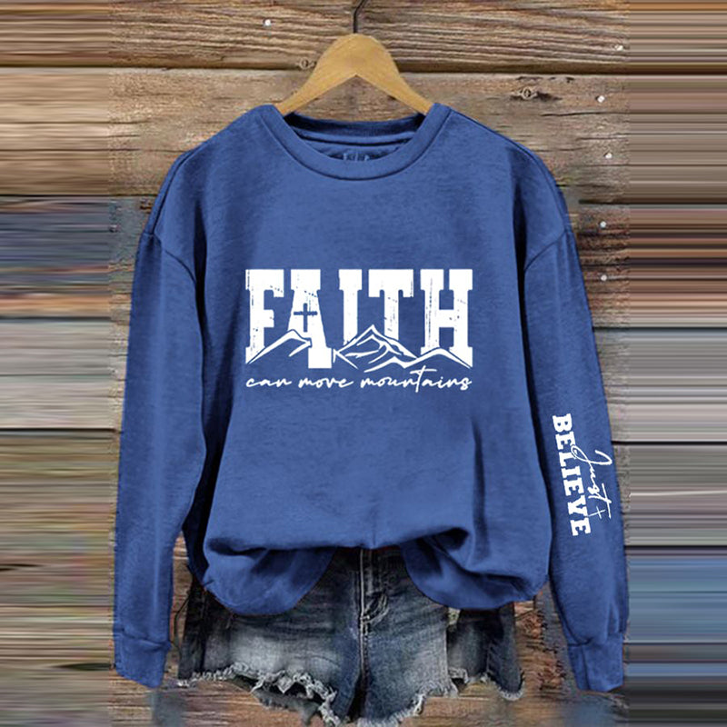 Comstylish Women's Faith Can Move Mountains Print Crew Neck Sweatshirt