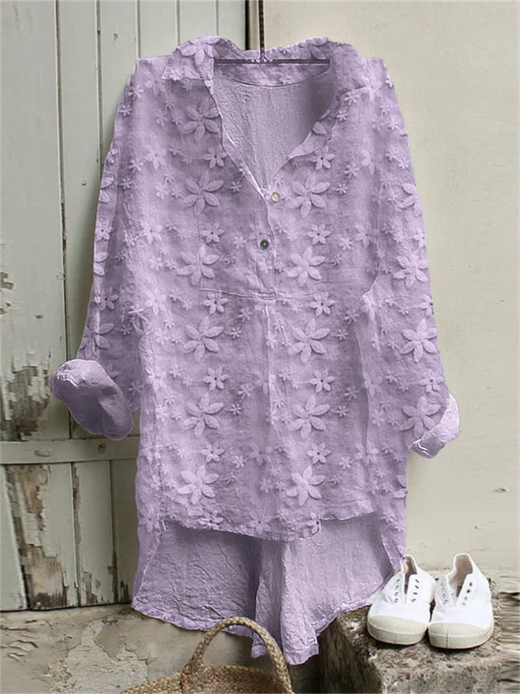 Comstylish Floral Lace Embroidered Linen Blend High Low Tunic