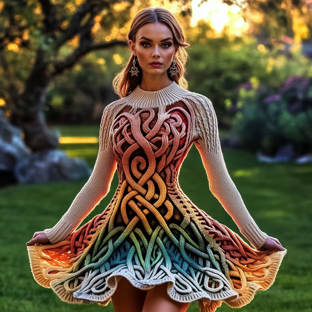 Women's Irish Rainbow Celtic Knot Knit Sweater Dress artswardrobe