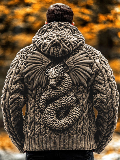 Men's  Dragon Viking Celtic Chunky Knit Hooded Sweater elevenforest