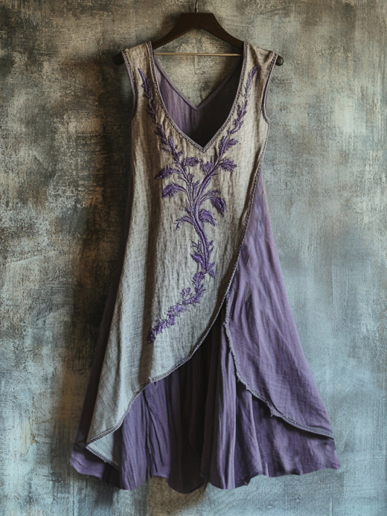 Vintage Celtic Knot With Lavender Art Pattern Linen Tank Dress artswardrobe