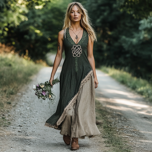 Vintage Viking Tribal Celtic Knot Art Linen Tank Dress artswardrobe
