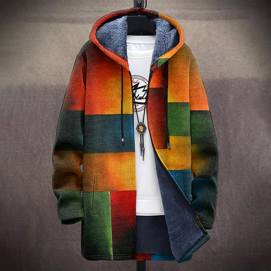 Retro Abstract Geometric Grid Plush Thick Sweater Jacket elevenforest