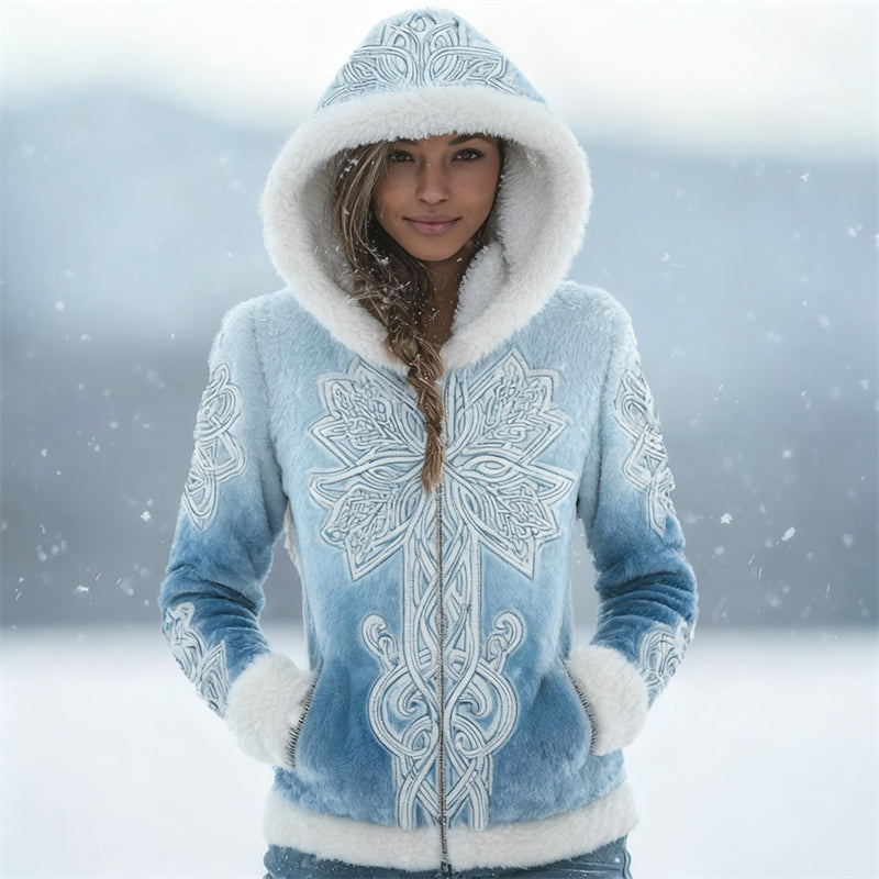Comstylish Vintage Snowflake Viking Celtic Gradient Cozy Plush Hoodie
