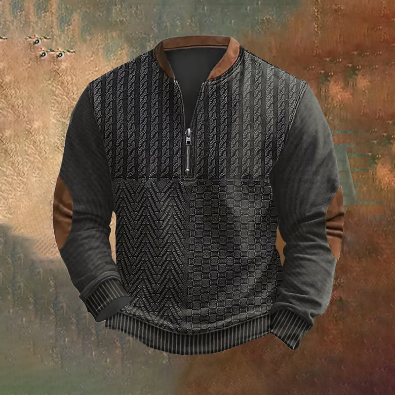 Vintage Western Art Print Men's Zipper Neck Knit Sweatshirt elevenforest