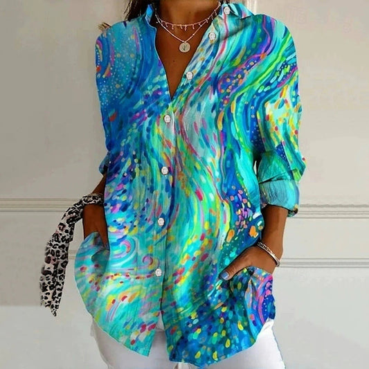 Comstylish Abstract Art Print Linen Blend Shirt