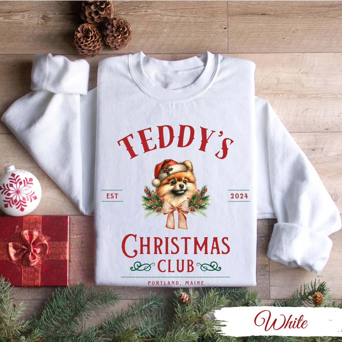 Comstylish Pomeranian Christmas Dog Art Print Crew Neck Casual Sweatshirt