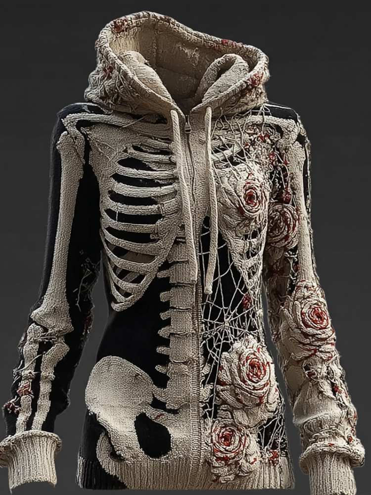 Ladies' Halloween Line Art Dark Style Knit Sweater Jacket artswardrobe