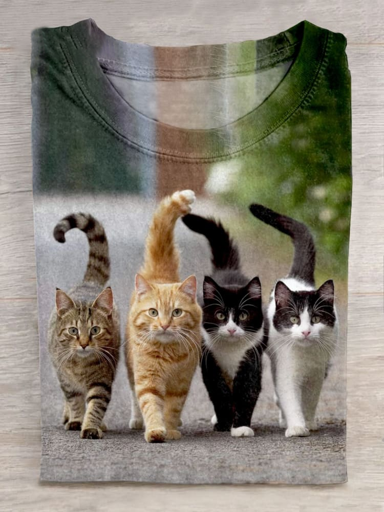 Funny Cat Art Print Short Sleeve T-Shirt elevenforest