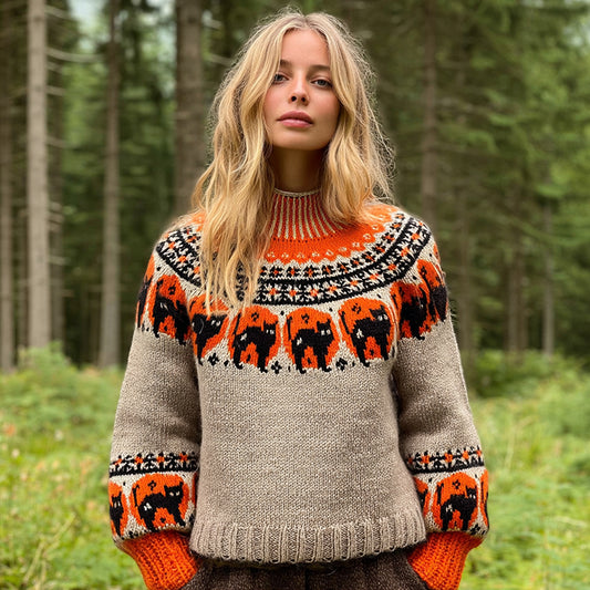 Vintage Fairman Island Frightened Black Cat Crew Neck Sweater elevenforest