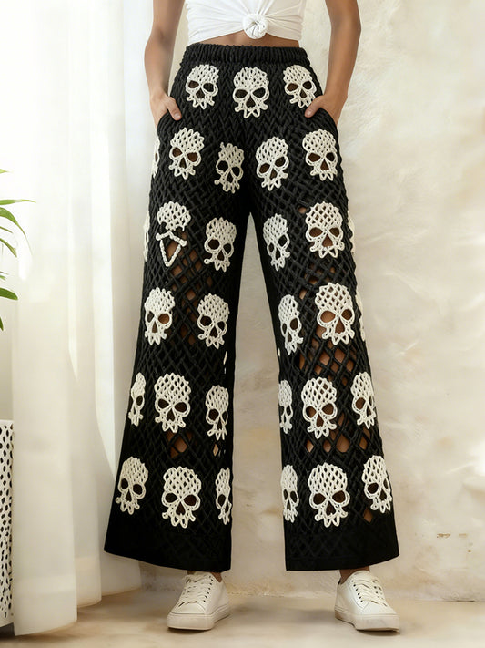 Vintage Halloween Skull Crochet Pattern Cozy Knit Pants artswardrobe