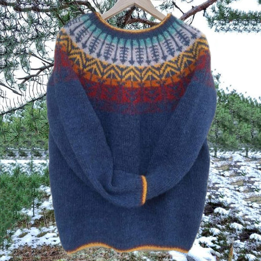 Unisex Vintage Icelandic Leaf Knit Jacquard Warmth Crew Neck Sweater elevenforest