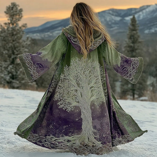 Comstylish Women's Vintage Viking Tree Of Life Gradient Pattern Long Cape