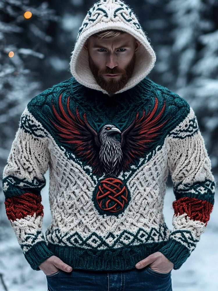 Viking Raven Messenger Totem Men's Hooded Sweater artswardrobe