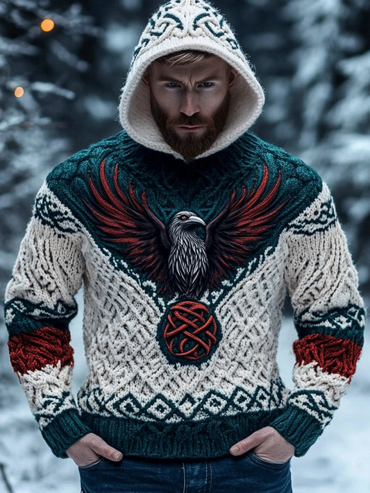 Viking Raven Messenger Totem Men's Hooded Sweater artswardrobe