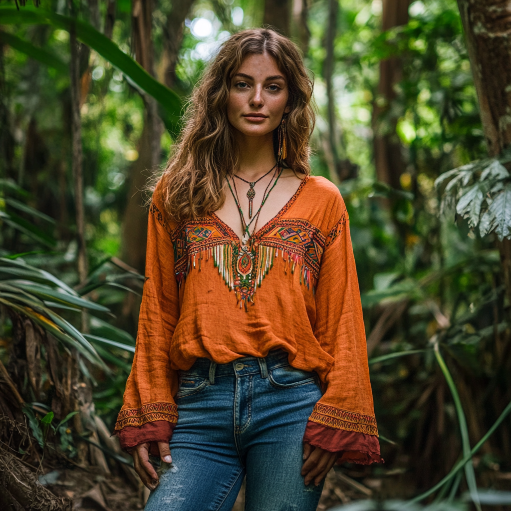 Retro Floral Tribal Embroidery Art Cotton And Linen Blend Loose Blouse artswardrobe