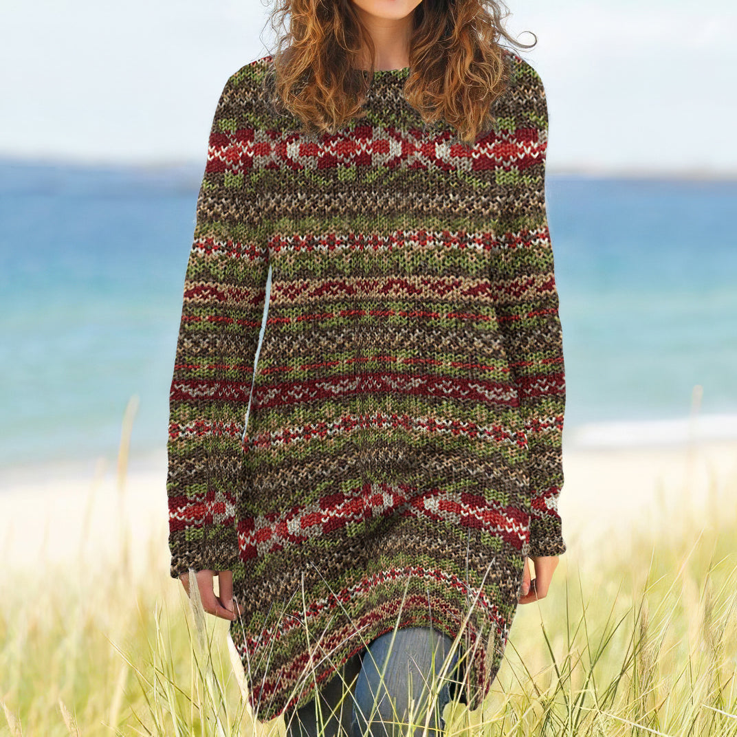 Vintage Fairman Island Knit Jacquard Contrast Sweater Midi Dress elevenforest