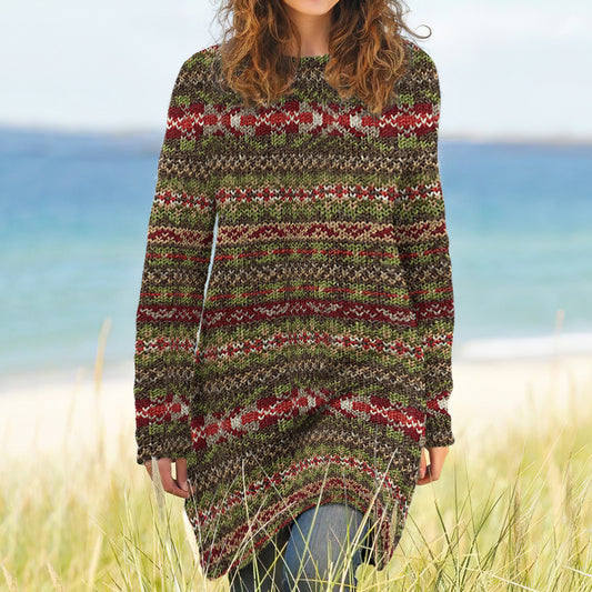 Vintage Fairman Island Knit Jacquard Contrast Sweater Midi Dress elevenforest