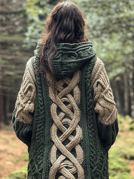 Women's Celtic Knot Chunky Knit Hooded Cardigan elevenforest