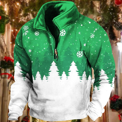 Comstylish Men's Christmas Print Casual Zipper Sweatshirt