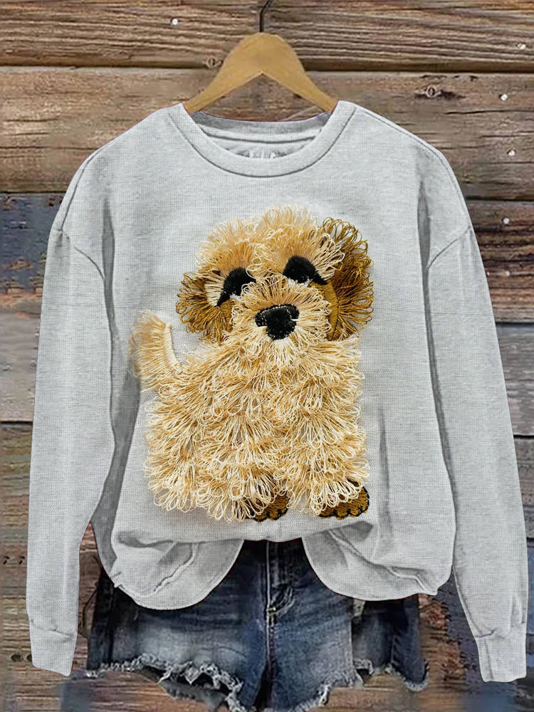 Comstylish Puppy Fringe Embroidery Art Casual Sweatshirt