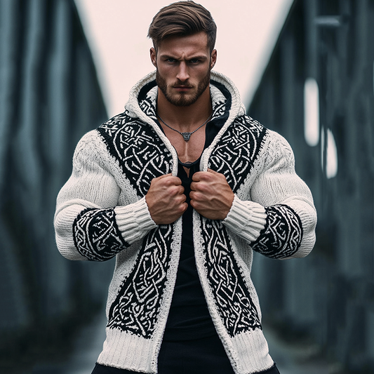 Men's Viking Style Knitted Warm Hooded Cardigan Sweater elevenforest