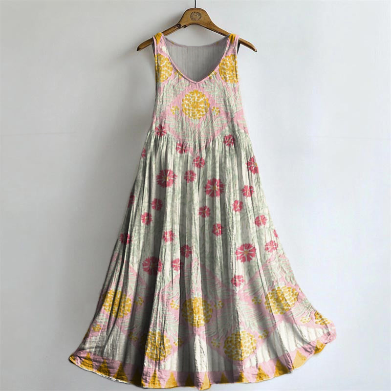 Women's Bohemian Floral Tattoo Pattern Art Print Round Neck Sleeveless