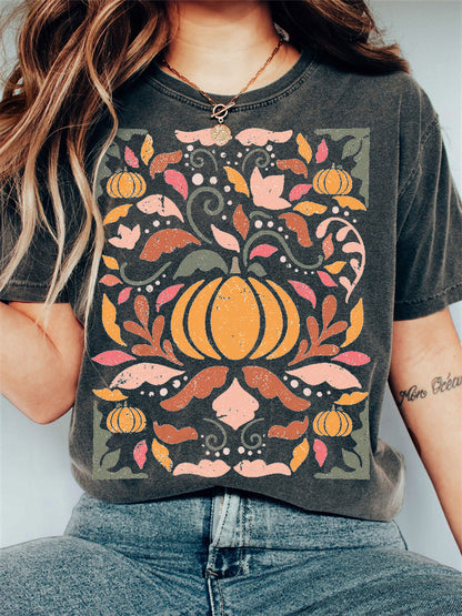 Fall Pumpkin Floral Art Vintage Washed T Shirt artswardrobe