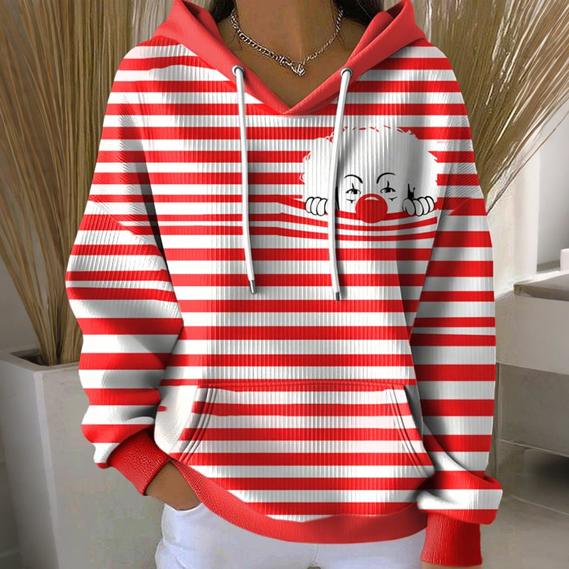 Comstylish Women's Cologne Clown Striped Print Casual Hoodie