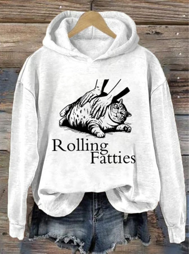 Women's Rolling Fatties Cat Print Hoodie elevenforest