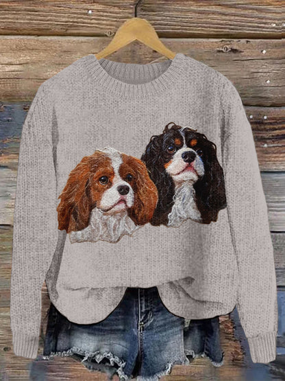 Comstylish Cute Dogs Felt Art Cozy Knit Sweater