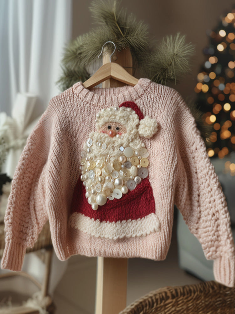 Santa Claus Embroidered Pearl Crew Neck Sweater artswardrobe
