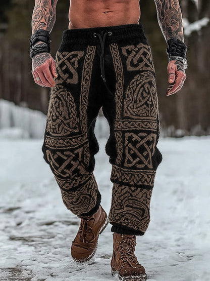 Men's Viking Celtic Geometry Pattern Art Cozy Knit Pants artswardrobe