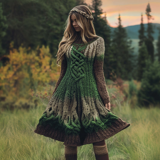 Women's Celtic Knotted Gradient Long Sleeve Sweater Dress artswardrobe