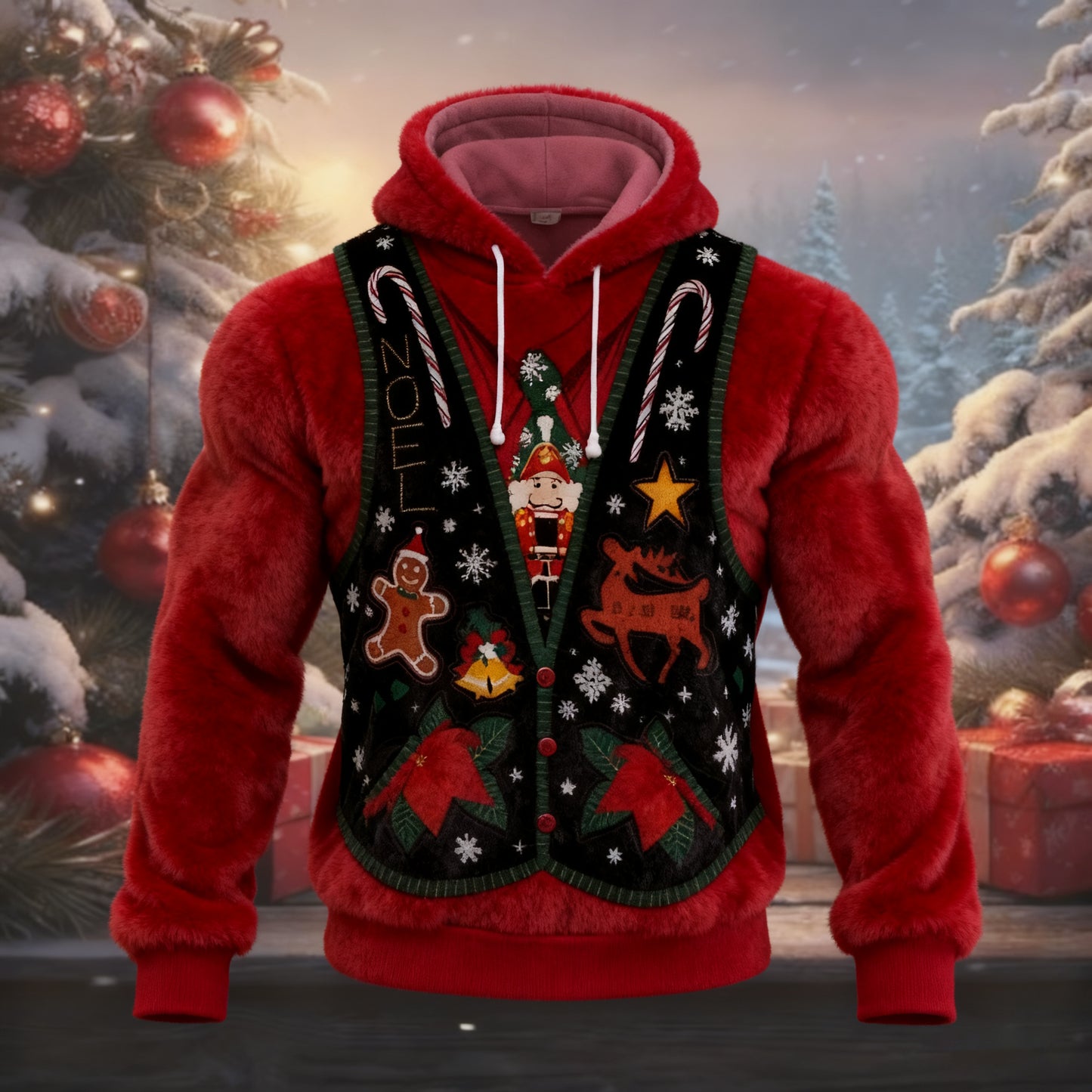 Comstylish Men's Funny Ugly Christmas Art Cozy Plush Warm Hoodie