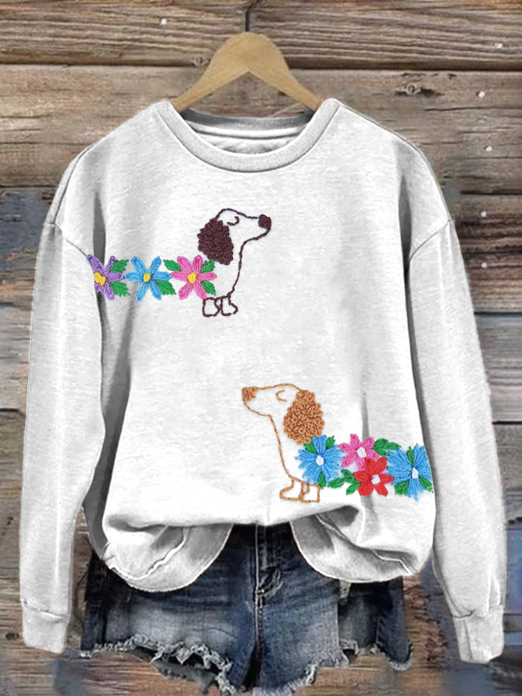 Comstylish Dachshund Dog Embroidery Pattern Cozy Sweatshirt