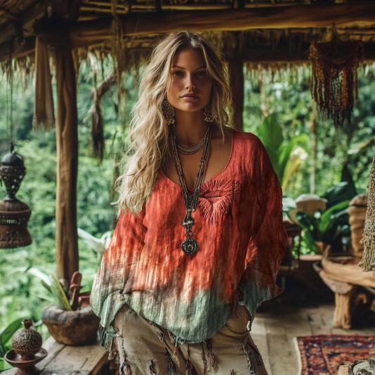 Vintage Boho Bohemian Gradient Linen Shirt artswardrobe